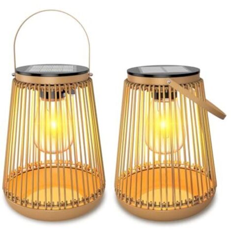 Lampe Solaire Extérieure, 2 Pièces Lanterne Solaire Extérieure Décoration Jardin Avec Ampoules LED Blanc Chaud, Lanterne Extérieure Solaire Pour Allées, Terrasses, Balcons, Patios et Portails