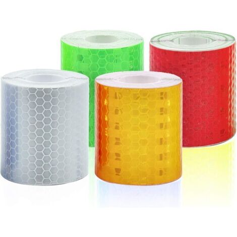 Ruban adhésif réfléchissant à 4 rouleaux, ruban d'avertissement de sécurité auto-adhésif Bandes réfléchissantes nocturnes Bandes adhésives de film de bande Bande adhésive de film de 5 cm x 3 m (1/4)