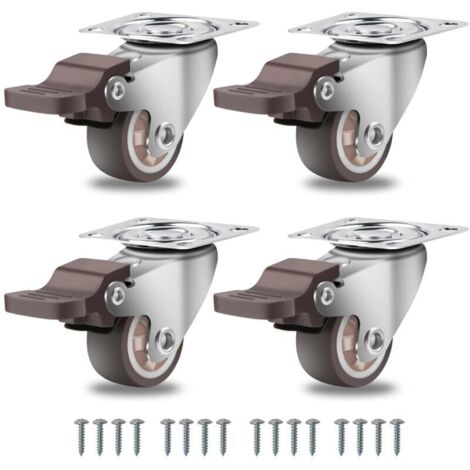 25mm Roulettes pour Meubles avec 4 Frein, Jusqu'à 45KG Roulette Charge Lourde Pivotantes À 360 Degrés, Caoutchouc Roulette pour Tous Les Sols, Meuble, Étagères, Coffres à Jouets,lot de 4