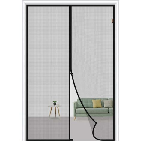 Moustiquaire magnétique pour porte 70 x 200 cm, en fibre de verre, résistante aux déchirures et anti-moustiques, avec fermetures coupe-vent, grise (1/3)