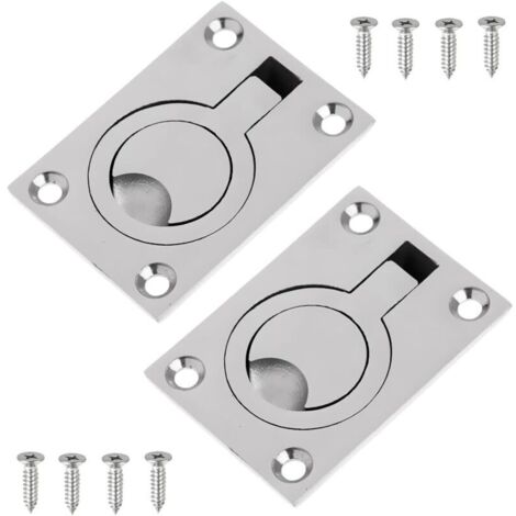 2 PACKS Loquet de Plancher de Bateau Poignée de Traction à Anneau en Acier Inoxydable Trappe de Pont Pour Bateau Dériveur Yacht Etc Accessoires Marins 62x44MM