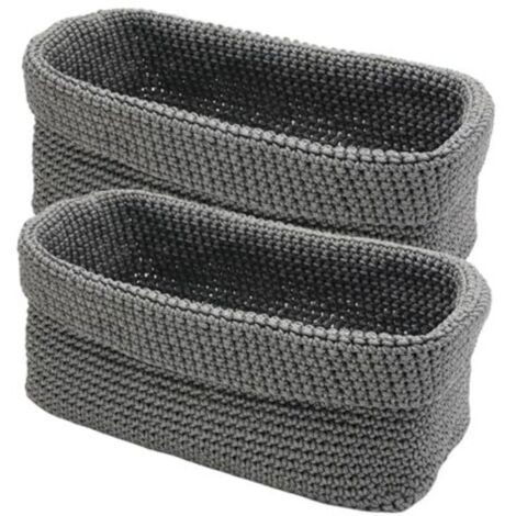 Lot de 2 paniers de rangement, paniers de salle de bain crochetés, 29 x 15 x 18,5 cm, panier gris pour serviettes d'invités, paniers de rangement pour cuisine, salle de bain, étagères, pain, cosmétiqu