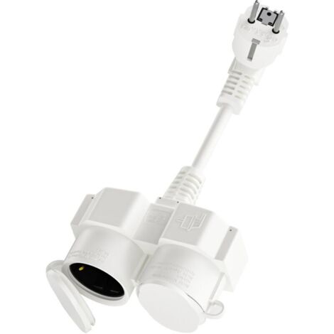 Rallonge avec prises Schuko, fiche double en caoutchouc pour usage extérieur, prise extérieure 2 en 1, étanche IP44 pour jardin, cuisine, blanc