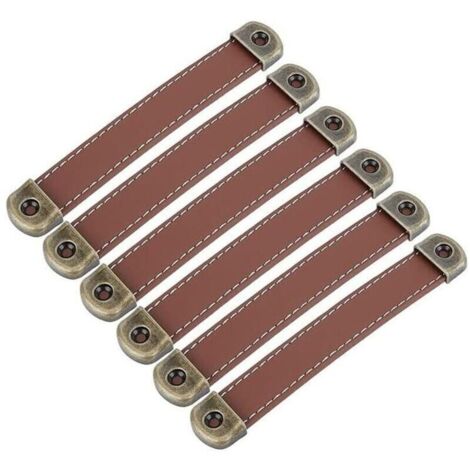 Lot de 6 poignées en cuir Poignées de meubles en cuir vintage – Poignées d'armoires Poignées en cuir Poignée de meuble de cuisine Marron Entraxe 128 mm