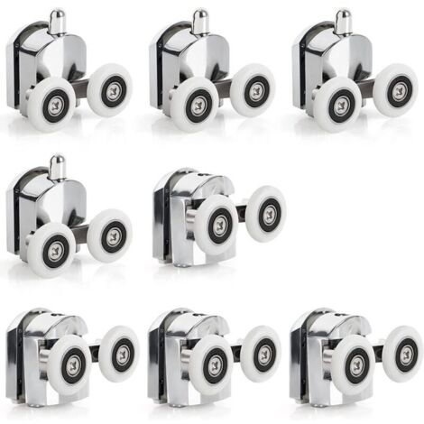 Lot de 8 roulettes pour porte de douche haut et bas de 23 mm (4 supérieurs et 4 inférieurs) (23 mm-8 pièces) (double 23 mm-8 pièces)