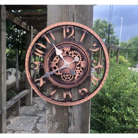 Grande horloge de jardin rétro – Résistante aux intempéries – Horloge de salle de bain – Décoration vintage – Sans tic-tac