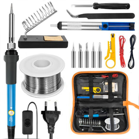Fer à Souder Set,80W Température Réglable 180-500°C Electronique de Precision avec Interrupteur ON/OFF, 5 Conseils de soudage,Barre de Soudure pour la Maintenance Electrique (Noir)