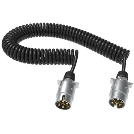 Rallonge de remorque 12 V 3 m – 7 broches – fiche métallique – câble spiralé pour camions, voitures, véhicules utilitaires, remorques, semi-remorques