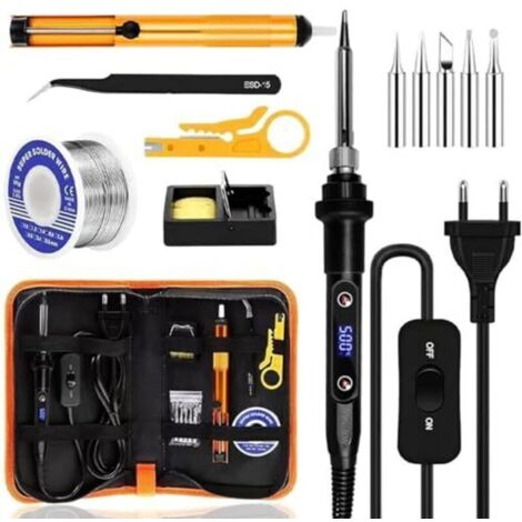 Kit de fer à souder 80 W, température réglable 180-560 °C, kit de soudage 13 en 1, interrupteur marche/arrêt avec 5 pointes de soudure, adapté à l'entretien de la maison et au bricola