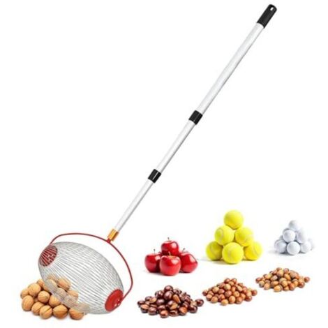 Ramasseur à rouleaux avec manche télescopique en aluminium - extensible jusqu'à 120 cm - ramasseur de noix avec grand panier de récolte (1/4)