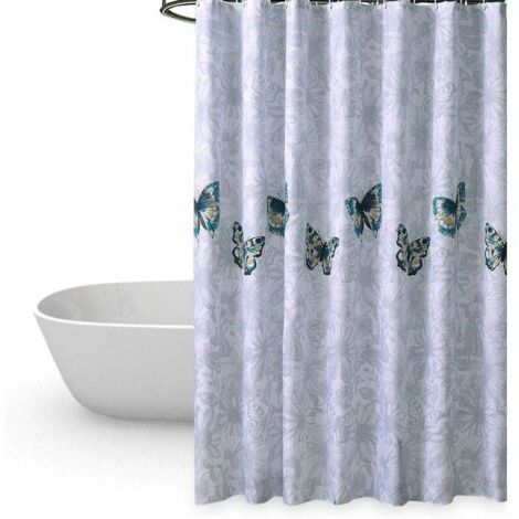 Rideau de Douche 80 180cm Imperméable Anti-moisissure Anti-bactérien Inodore Polyester Crochets Baignoire Rideaux de Salle de Bain Le Motif de Papillon (1/4)