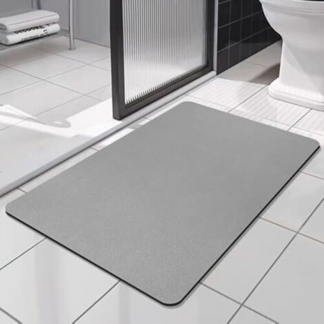 Tapis de Bain Antidérapant Super Absorbant Diatomite Tapis Salle de Bain Microfibre, Microfibre de Doux Séchage Rapide, pour Portes de Salle de Bains, Salon, Gris, 40x60cm (1/4)