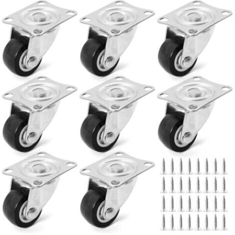 8 mini roulettes pour meubles, pivotantes à 360°, roues en caoutchouc, petites roulettes pivotantes silencieuses avec vis de fixation pour meubles, boîtes, armoires et chariots