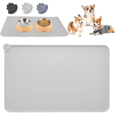 Tapis Gamelle Chien, Tapis de Gamelle en Silicone pour Animaux, Tapis d Alimentation Imperméable Silicone, Tapis Gamelle Chien et Chat, Imperméable et Antidérapant, Noir, 47 X 30 cm