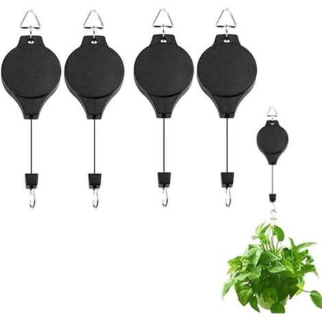 Crochets pour Plantes, cintres pour Plantes suspendues rétractables, Panier pour Plantes suspendues, poulie pour Plantes suspendues, paniers, Pots, mangeoire pour Oiseaux (4PCS)