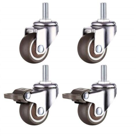 4 roulettes pour meubles avec 2 freins - 4 roulettes robustes pour meubles - filetage 38 mm M8 x 20 mm, charge totale 22 kg x 4 - roulettes pivotantes, roulettes de transport, roulettes