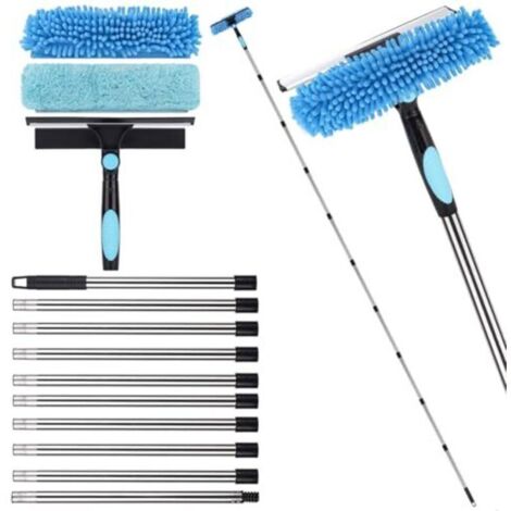 Lave-vitres extensible de 4 m, appareil de nettoyage de vitres 2 en 1, outil de nettoyage télescopique pour vitres hautes et vitres de voiture