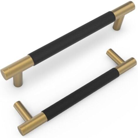 Lot de 10 poignées de 128 mm pour meubles de cuisine, noires et bronze champagne, moletées. Poignées de tiroir noires pour meubles. (1/4)