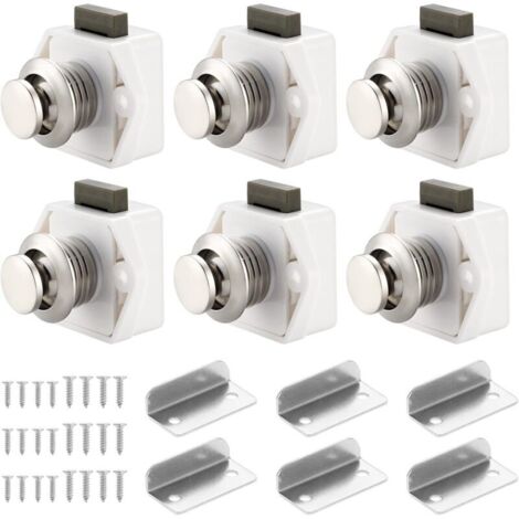 6 PCS Bouton Poussoir Loquet, Serrure Tiroir et Verrou Porte Placard, Loquet de Verrouillage de Porte Sans clé pour Camping-car, Yachts, Bateau, Caravane