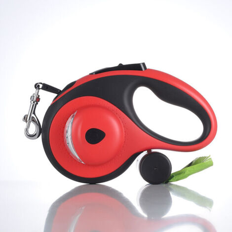 Einziehbare Hundeleine 8 m/26 Fuß für mittelgroße/große Hunde bis zu 50 kg/110 lbs – robuste ausziehbare Hundeleine mit kaufestem Kabel, LED-Licht, Kotbeutelspender, Einhandbremse
