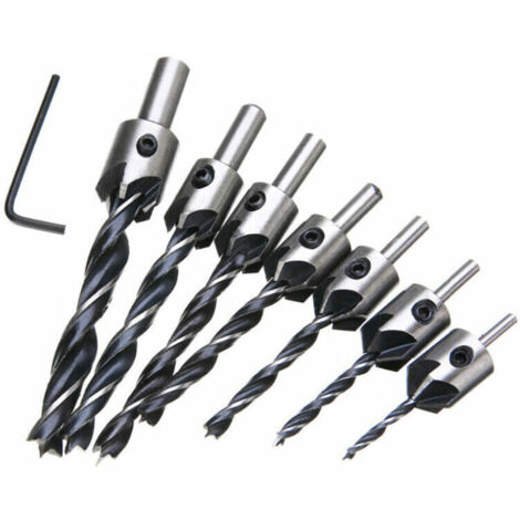Fraise Bois Mèche à Bois 5 Flûte Foret Conique Set en HSS Acier à Haute Vitesse à Bois Aésoir Chanfreinage Outil 3 4 5 6 7 8 10mm Avec Clé Hexagonaleb 7pcs
