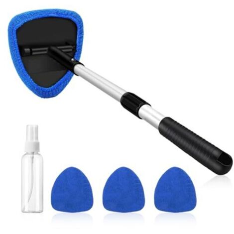 Kit de nettoyage de pare-brise 5 pièces – Nettoyant pour pare-brise de voiture avec tige télescopique, 3 tampons en microfibre et vaporisateur – Nettoyant pour pare-brise de voiture p
