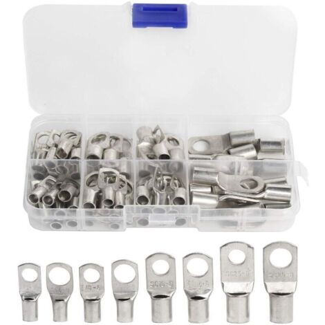 60 Pcs Cosses Électrique Trou boulon en Cuivre Étamé Connecteurs SC à sertir/souder pour câble de 6m 8m 10m 16m 25m (1/4)