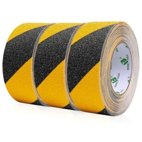 Lot de 3 rouleaux de ruban antidérapant noir et jaune pour escaliers, 5 cm x 10 m, ruban adhésif antidérapant haute adhérence, ruban adhésif antidérapant pour escaliers (1/4)