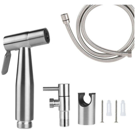Kit Douchette WC , Tuyau de 1,5 m et Support, Adaptateurs de G1/2 argent