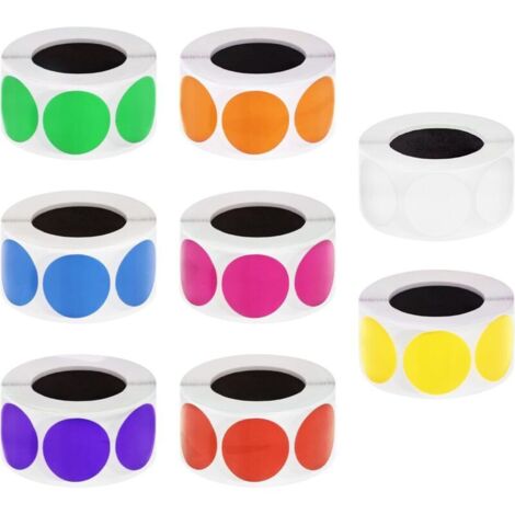 Lot de 4 000 autocollants ronds colorés, 8 rouleaux, étiquettes de codage rondes, amovibles, pour l'organisation des stocks et le classement des fichiers (8 couleurs)