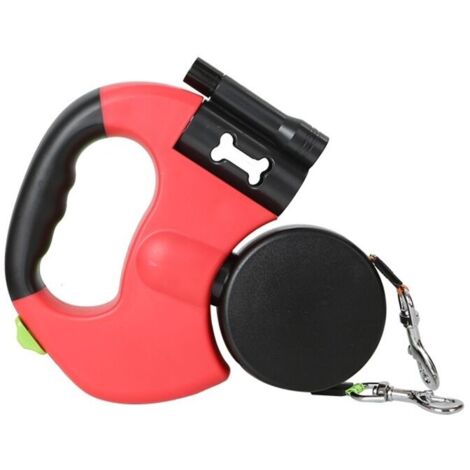 Laisse double pour chien - Extensible - 300 cm - Rétractable - Double laisse pour 2 chiens - Avec lumière - Poignée ergonomique - Laisse rétractable - Réfléchissante la nuit, rouge