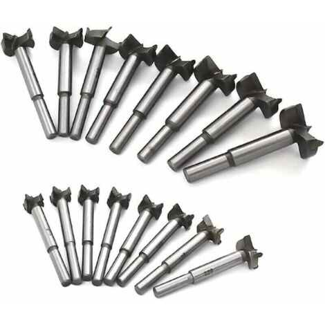 Meche Bois Foret, Carbone Acier à Haute Vitesse Trépan pour Bois Scie à poinçonner Dalles en Bois Trous de perçage pour Aile Plate Charnière en carbure cémenté 15-35mm 16PCS