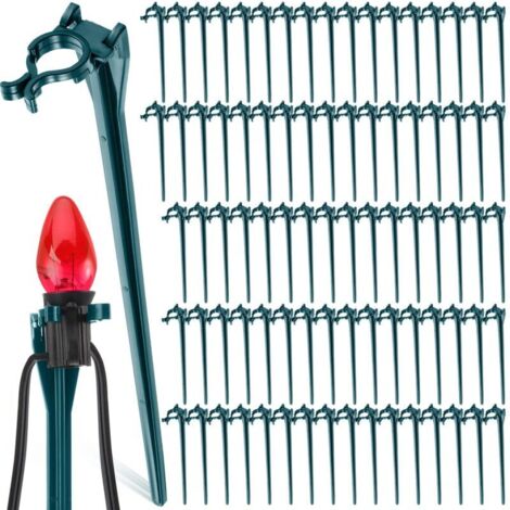 Piquets pour guirlandes lumineuses de Noël 7,5 pouces, universels, pour jardin, extérieur, pour guirlandes lumineuses de Noël, allées et allées (50, vert) (1/4)