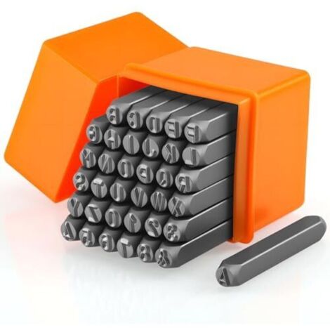 36 Pièces Chiffre et Lettre à Frapper, 6mm Jeu de Frappe Durable, Métaux Lettre a Frapper (A-Z, 0-9, &), Poincon Metal pour Estampage du Métal, du Plastique, du Bois, du Cuir