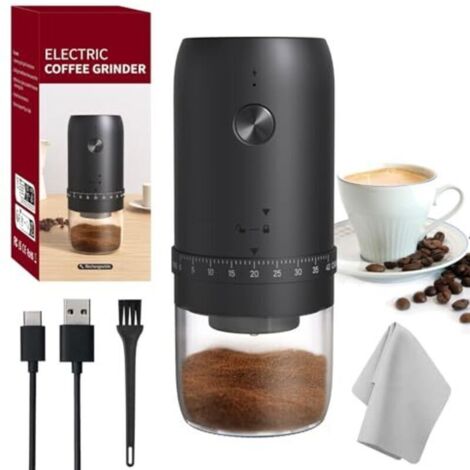 Moulin à café électrique, petit moulin à café rechargeable, 40 réglages de mouture, moulin électrique avec noyau en céramique, moulin à café alimenté par batterie 1800 mAh idéal pour