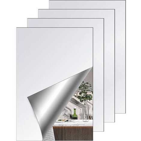 Miroir Adhesif Mural,4Pcs Miroir Mural Autocollant, sans Cadre,20 x 30cm Feuille Miroir Acrylique,Miroir Adhesif Porte pour à Collersalle de Bainsalonchambre (1/4)