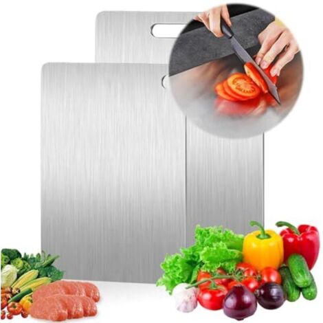 Titanium Chopping Board, 2 Pieces Stainless Steel Chopping Board, Thick Metal Chopping Board, Double-Sided Chopping Board in Food Grade, Also as a Pasta Board, Baking Board, Dough Boa