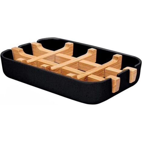 Porte-Savon en Fibre De Bambou Bambou Naturel en Bois Porte Savons Boîte avec ÉgouttoirAmovible Durable l'environnement Boîte À Savon en Bambou Naturel pour Cuisine Et De La Salle De Bain --noir (1/4)