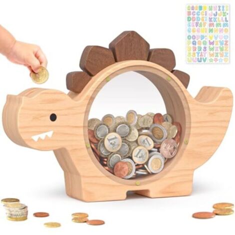 Tirelire dinosaure en bois pour enfants et garçons, jolie tirelire dinosaure en bois pour les tout-petits, tirelire créative pour économiser, cadeau personnalisé pour les anniversaire