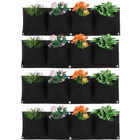 Sac de Plantation Murale,4 Poches Sac de Culture Muraux,Lot de 4 Sac de Plantation Suspendu Pot de Fleurs Mural Extérieur,Sac à Plantes Mural En Feutre Vertical Pour Jardin Décoration Intérieure