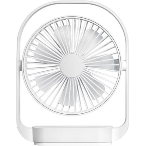 Ventilateur de bureau USB 2000 mAh rechargeable, 4 vitesses, avec éclairage LED,blanc