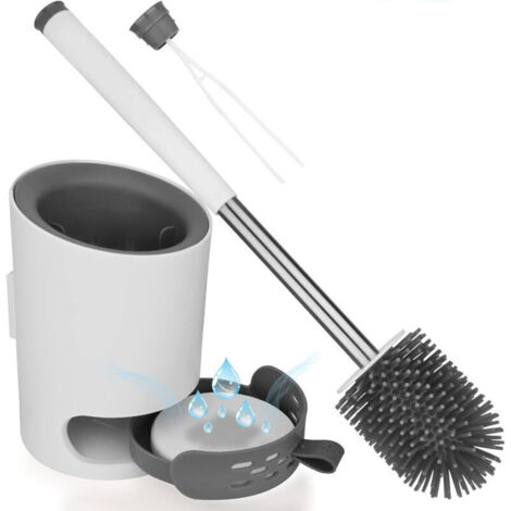 Brosse WC Brosse de Toilette en Silicone Antibactérienne Balayette WC Balai Brosse Ensemble avec Support Suspendu Pincette Cachée Boue de Diatomées Crochet Adhésif Manche de Abattant WC pour Maison