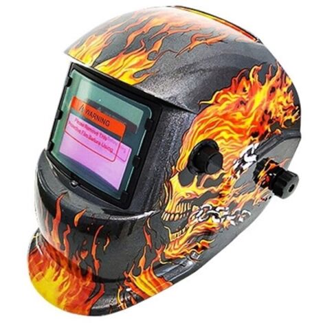 Casque de soudage à obscurcissement automatique, motif tête de mort enflammée, cagoule de soudage avec capteurs, alimentée par énergie solaire, avec plage de teintes réglable, grade 6
