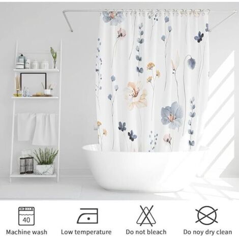 Watercolor Floral Shower Curtain, Flowers Print Minimalist Bathroom Curtain, Machine Washable Spring Modern Shower Curtains, Waterproof Fabric Shower Curtain Set with Hooks, 72 x 72, Blue
