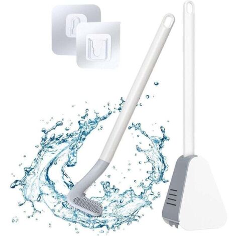 Brosse WC de golf avec support et brosse de toilette, brosse de toilette en silicone avec long manche(Blanc)
