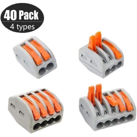 PCT-212/213/214/215 Lot de 40 bornes de raccordement compactes pour écrous de levier Assortiment de connecteurs de câbles