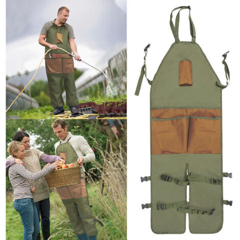 Tablier de jardinage long et imperméable avec leggings et poche pour téléphone pour femmes et hommes, tablier de jardin à boucle réglable pour l'extérieur, tissu Oxford résistant pour la protection