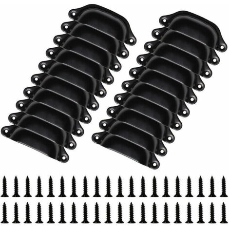 Lot de 20 Poignées Meubles Vintage de 98mm - Boutons en Forme de Coquille pour Tiroir, Placard - Avec Vis, Noir (1/4)