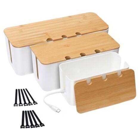 Lot de 3 boîtes de rangement pour câbles, boîtes de gestion des câbles, boîtes de rangement pour câbles avec couvercles en bambou, boîtes de rangement pour câbles pour dissimuler les câbles. Organisez (1/3)
