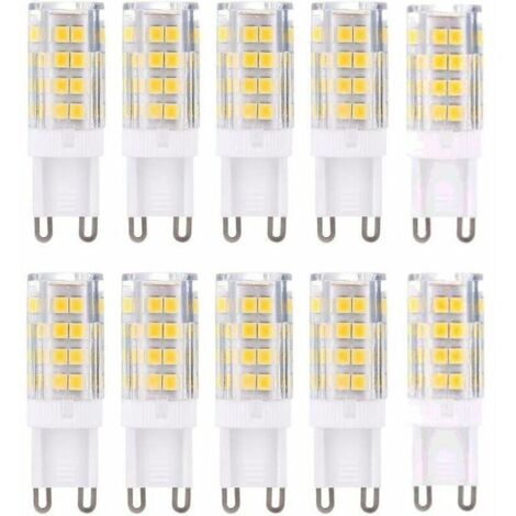 Lot de 10 ampoules LED G9, blanc chaud 3000 K 5 W équivalent à des ampoules halogènes 40 W 420 lumens non dimmables.